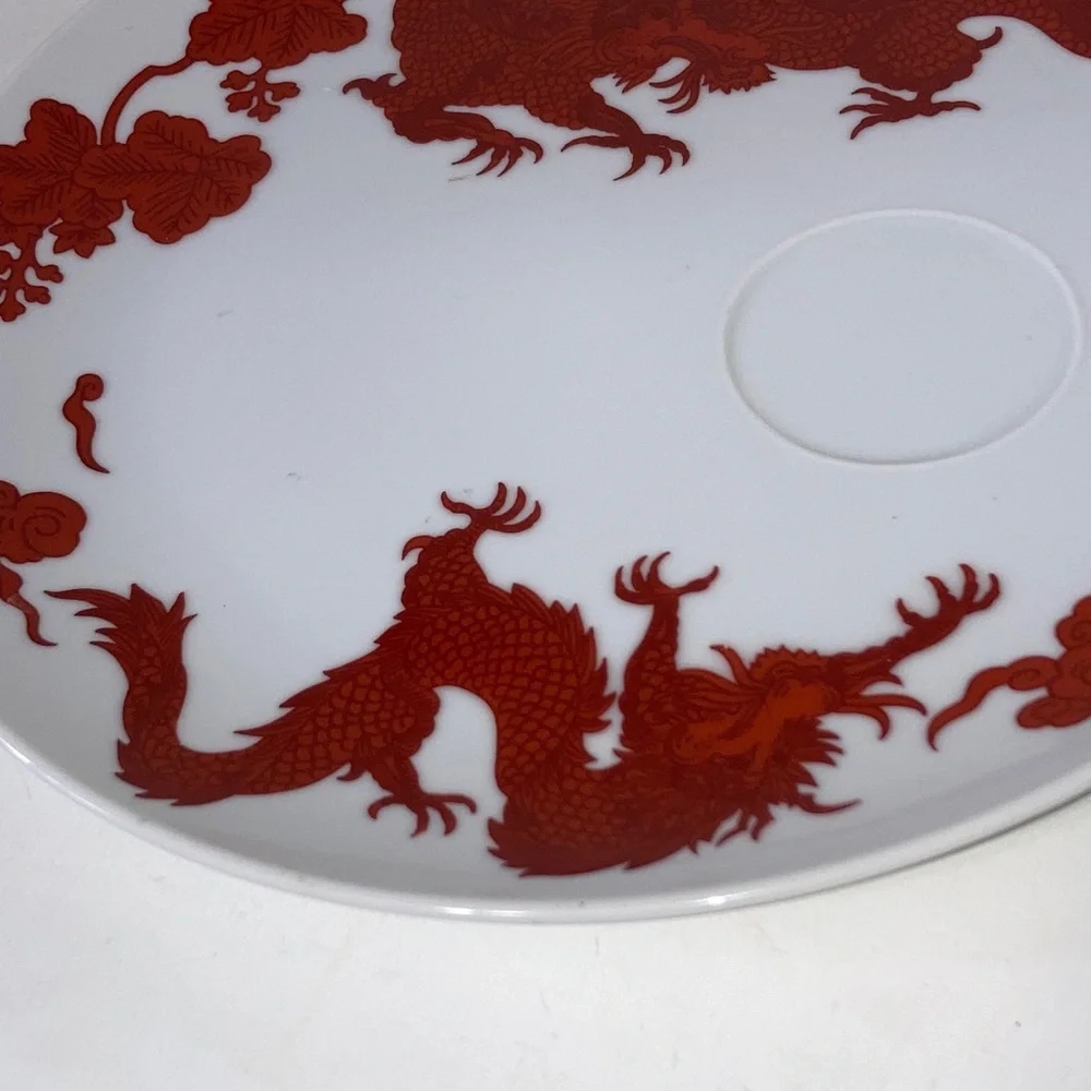 TEMPLE DRAGON by Fitz & Floyd Snack Plate with Saucer Slot 9.25 inch Diameter